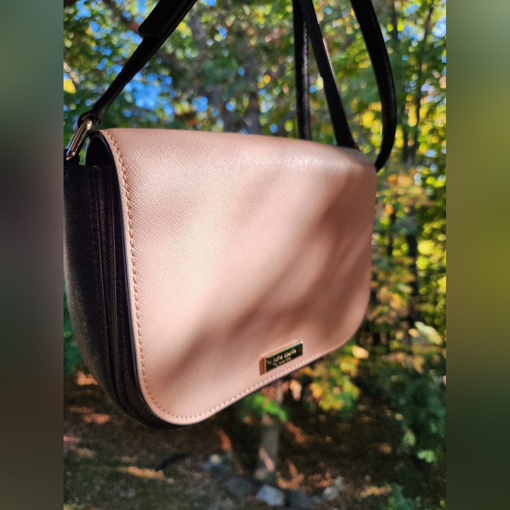 Kate Spade NY Laurel Way Lg Carsen Blush Pink/black Leather 14k Gold Plated NWOT - Picture 8 of 8